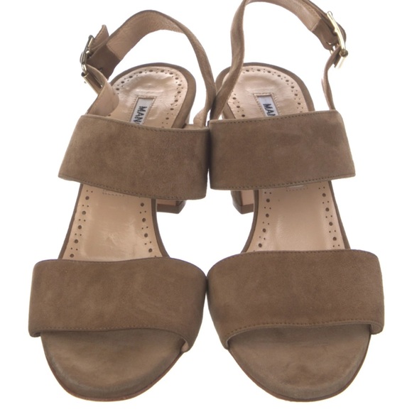 MANOLO Blahnik NWT Sandals Heels Khan 70 Beige Brown Neutral - Picture 4 of 13